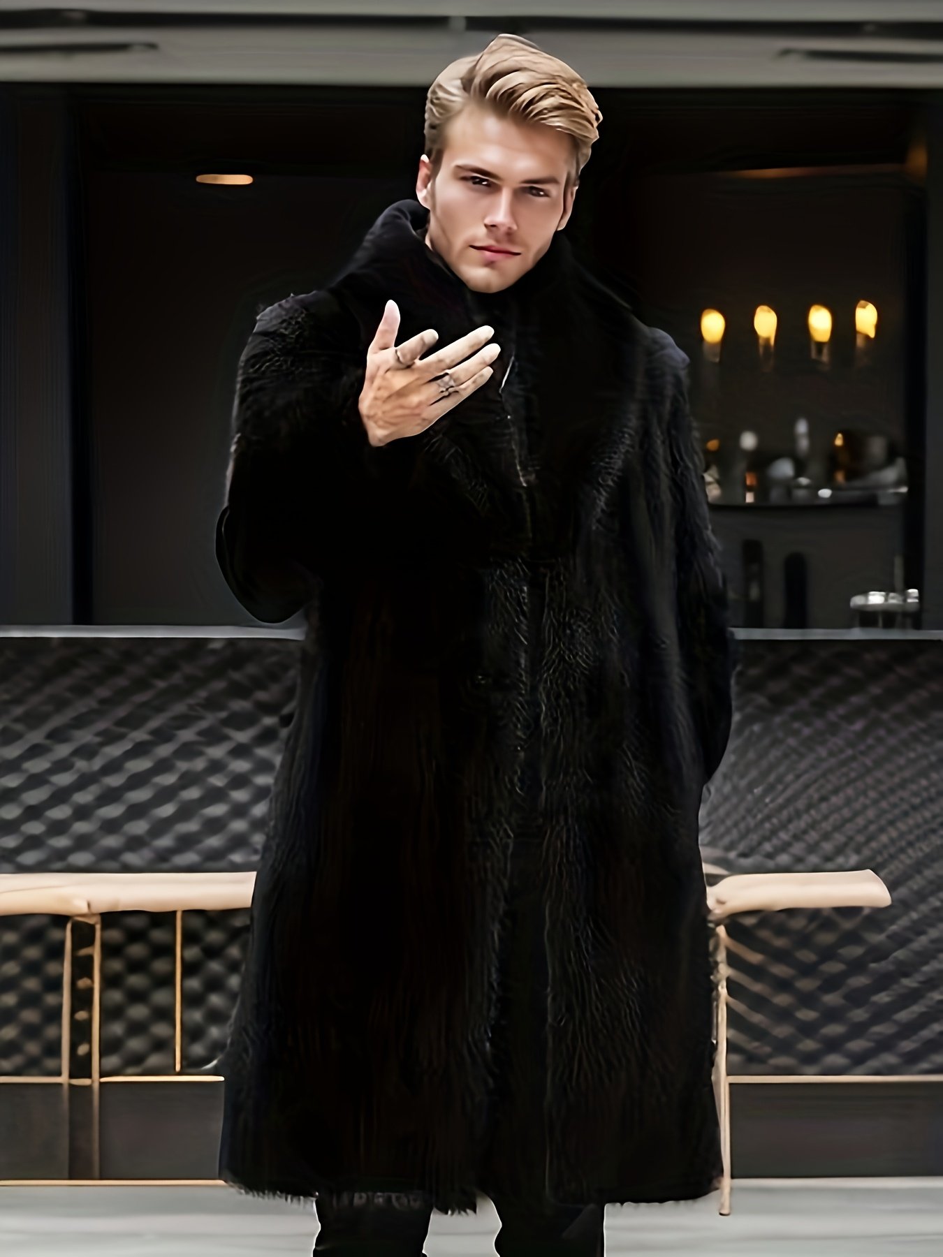 5682026e-8f0d-4880-87c8-220b561453d8.jpg Men'S Winter Plush Faux Fur Coat - Soft Warm Long Sleeve Coat with Lapel Collar, Black, Polyester Fill, Regular Fit, Single-Breasted Front, Pockets, Ideal for Casual & Business Wear, Winter Coat, Winter Clothes For Men - Image 1
