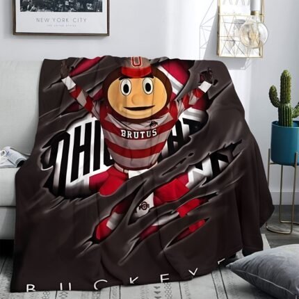 Ohio State Buckeyes Fleece Throw Blanket - Vibrant Mascot Design, Soft & Cozy Polyester,, All-Season Use for Bed, Sofa, Office, Outdoor Activities, and Travel - Black with Red Accents, Blanket for Bed