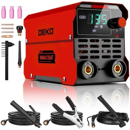 DEKOPRO 135AMP MMA 2-in-1 Lightweight Stick/Lift TIG Welder, Welding Machine Kit with IGBT, Digital LCD Display, Multi-Function Welder for Flux Cored Wire, Cast lron, Stainless Steel, Mild Steel, Square Pipe, Sheet Metal, Metal cage, Gifts for Men