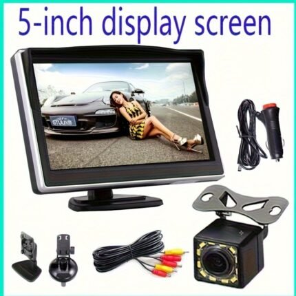 5-Inch HD Car Monitor for Pickup Truck - Integrated Display Screen with Backup Camera, Night Vision, Reversing Imaging, 12V-24V, Black and White Design, Easy Installation, Car Monitor for Pickup Truc