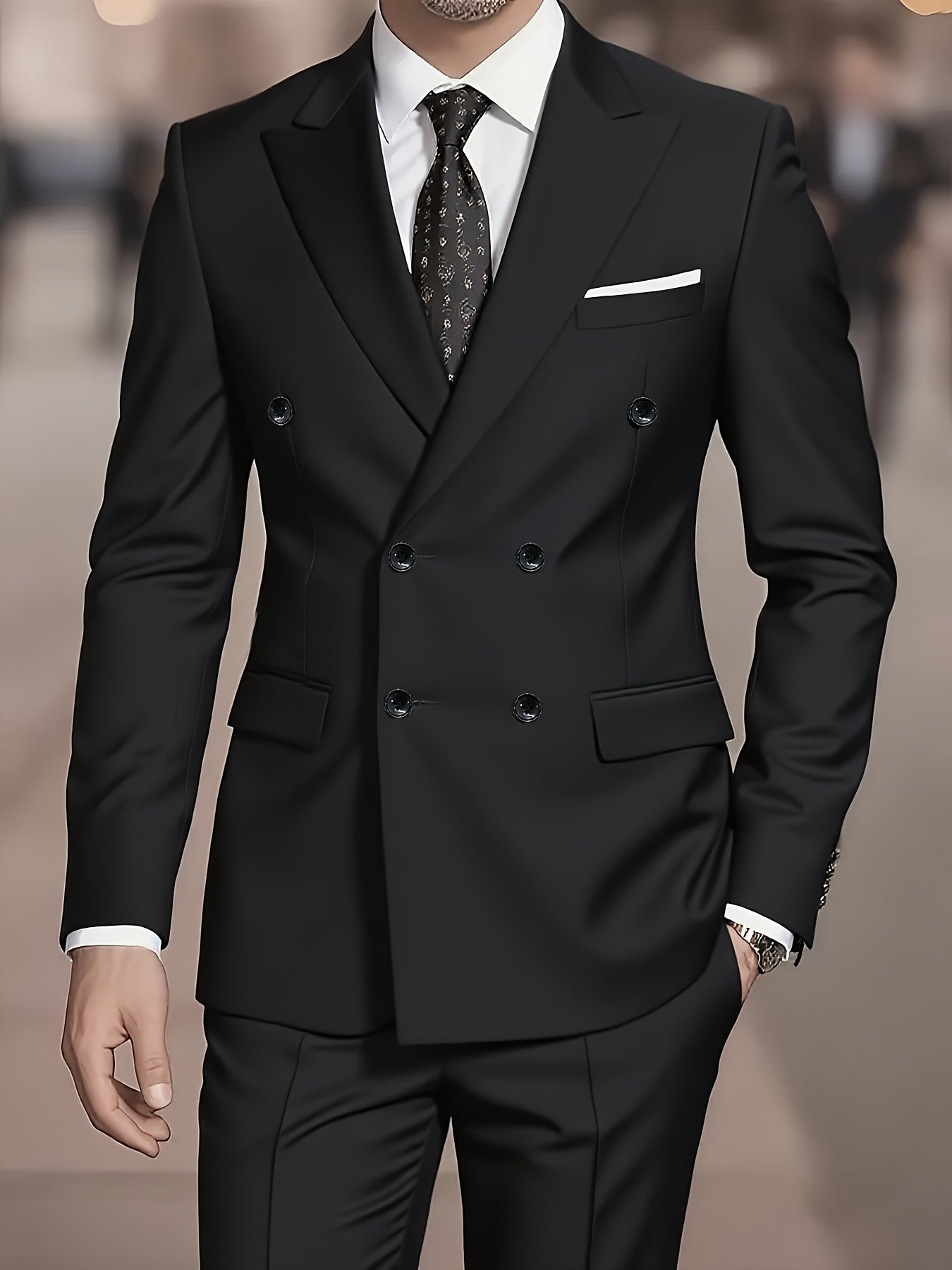 58810867-4e21-43dd-95e9-b73791c2ea21.jpg Men'S Double-Breasted Suit - Business Casual Party Suit with Notch Lapel, Solid Color, Regular Fit, All-Season Versatile for Office & Formal Events, Formal Attire, Sophisticated Style, Classic Design, Durable Fabric, Stylish Blazer, Professional Attire, Elegant Blazer, Highquality Material, Young Professionals - Image 1