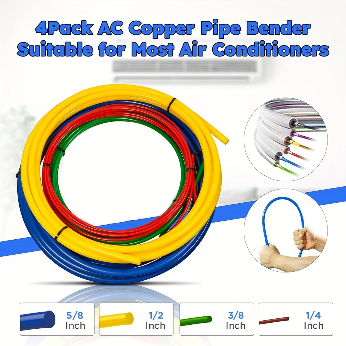 59140b4e-f792-4309-b003-b397bb768d55.jpg 4pcs AC Copper Pipe Bender - Flexible 3m PE Insulation Sleeves, 1/4", 1/2", 3/8", 5/8" for Air Conditioners & Refrigerators, Prevents Deformation, Air Conditioning Maintenance | Flexible Insulation | Durable Plastic Sleeves, Copper Pipe Bender - Image 1