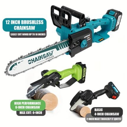 12 Inch 6 Inch Or 4-inch Cordless Chainsaw | Lithium Battery Powered Pruning Tool. Professional Garden Saw For Wood Cutting & Branch Trimming. Choose Size For Home Pruning Needs. Ideal Father'S Day Christmas Gift For Men - Gardening Tools Mens Gifts