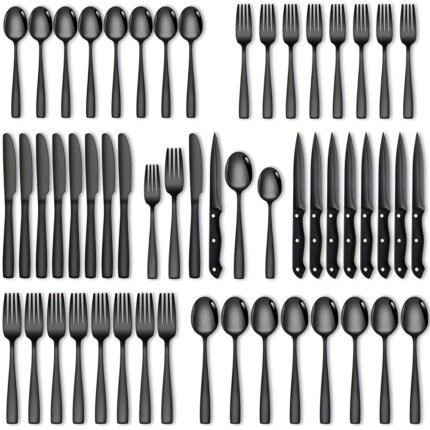 24/48pcs Stainless Steel Flatware Set, Mirror Polish Families Hotels Knives Forks Spoons Cutlery Set with Gift Box for 8 Persons, Durable, Mirror Polished, Dishwasher Safe, Perfect for Parties, Weddings, Banquets, Silverware Set