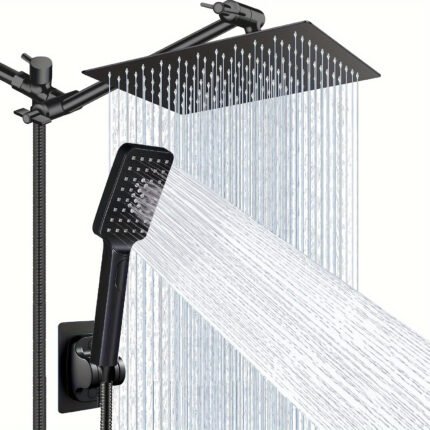 Shower Head Combo - 10 Inch High Pressure Rain Shower Head with 9 Inch Adjustable Extension Arm and 3 Settings Handheld - Powerful Shower Spray Against Low Pressure Water with Long 78 Inch Hose - For Bathroom Renovation - Suitable for All - Enhance Your Shower Experience