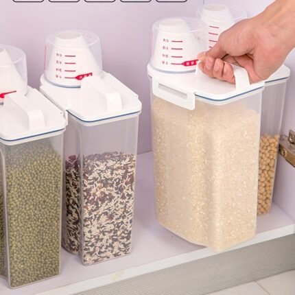 4pcs 5LB Airtight Food Storage Containers with Measuring Cup & Flip-Top Lids - BPA-Free Plastic Grain Dispenser Bins for Rice, Cereal, Flour, Pet Food - Stackable Kitchen Pantry Organization, Food Storage Organizer, Clear Container, Leakproof Seal, Meal Preppers, Compact Design, Durable Construction, Bulk Buyers