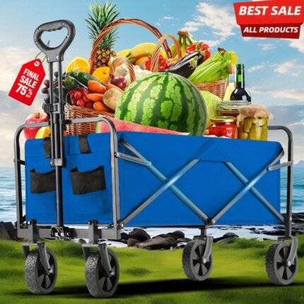 25 New Heavy-Duty Folding Yard Cart, All-Terrain Folding Hand Truck with Large Capacity for Camping, Cargo Van, Suitable for Garden Shopping/Sports/Outdoor BBQ/Gardening Equipment Transport, Black Multifunctional Utility Trolley - Perfect Independence Day Gift