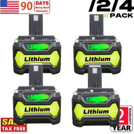 4-Pack Ryobi 18V 8000mAh High Capacity Lithium Batteries with Fast Charging & Overheat Protection - Compatible with ONE, P102, P103, P104, P105, P107 Cordless Power Tools, Rechargeable Durable Batteries with Long-Lasting Life, 90-Day Guarantee, 2-Year Warranty, Ideal for Heavy-Duty Use (Ideal for Drills, Saws, Grinders) - Lithium-Ion Technology, Plastic/Metal Construction, Batteries All Sizes, Battery for Ryobi Cordless Trimmer, Ryobi Battery And Charger Combo,