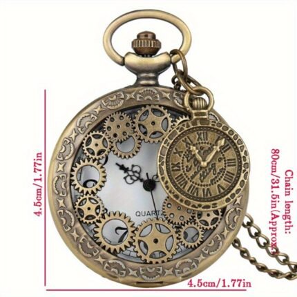1pc Fashionable and Elegant Necklace Quartz Pocket Watch, Hollow Gear Creative Pattern Accessory, Unique New Year, Christmas and Birthday Gift