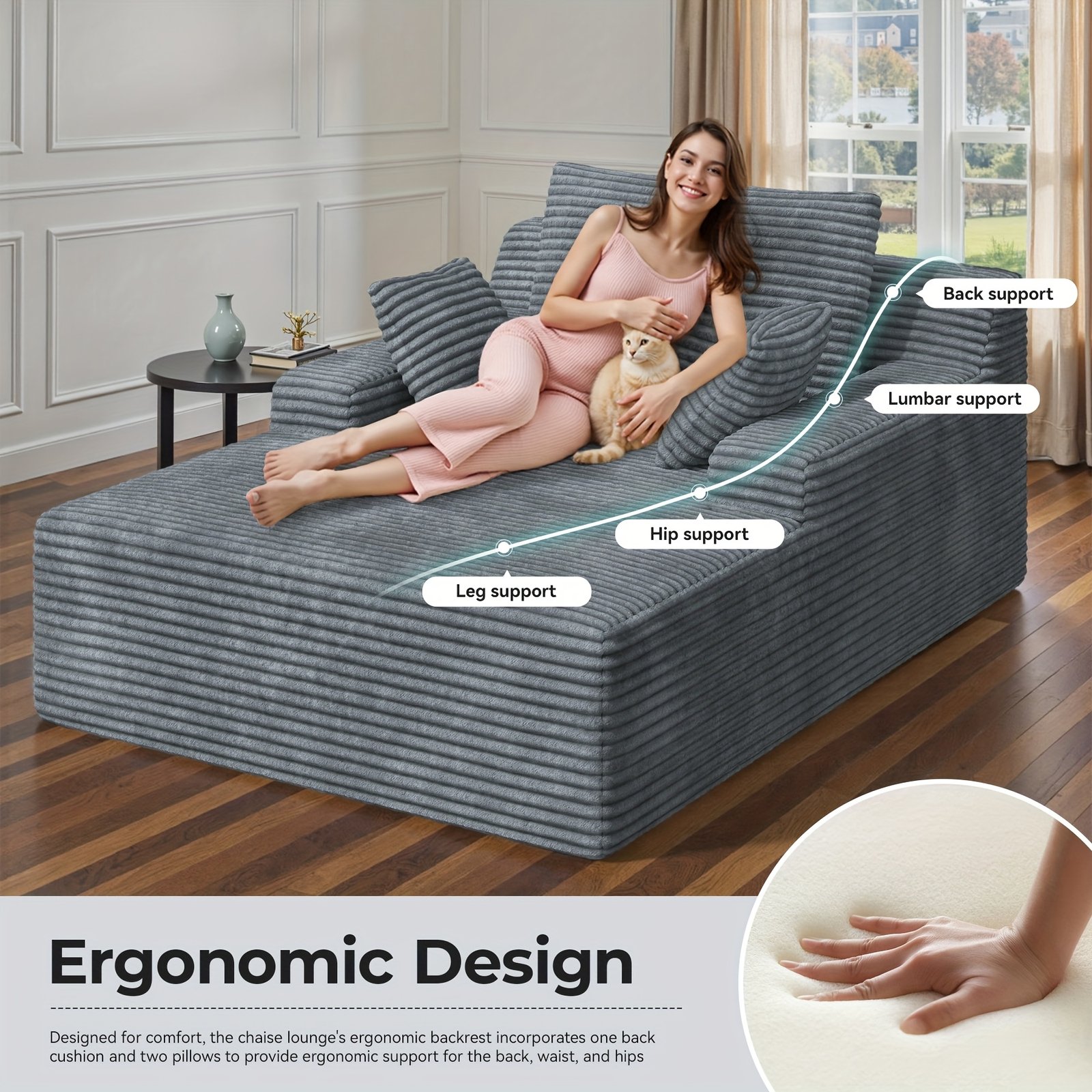 5bb66e2f-e18d-4129-a1cb-fc4e20eb2b3f.jpg Large Corduroy Floor Sofa with Pillows - Oversized Lounge Sofa with Plush Upholstery, Deep Cushions, And Armrests, Ultra-Soft Large Couch for Relaxation, Living Room, Or Bedroom - Image 1