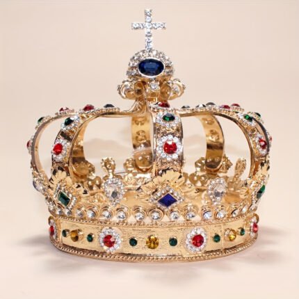 Baroque King Crown Cut-out Design with Gems Suitable for Cosplay, Halloween Costumes and Themed Parties, Vintage Royal Accessories, Gothic Accessories