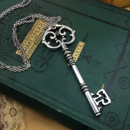 1pc Gothic Mysterious Magic Key Pendant Charm Necklace, Witchcraft Jewelry Gift Vintage Bronze Silvery Necklace For Men