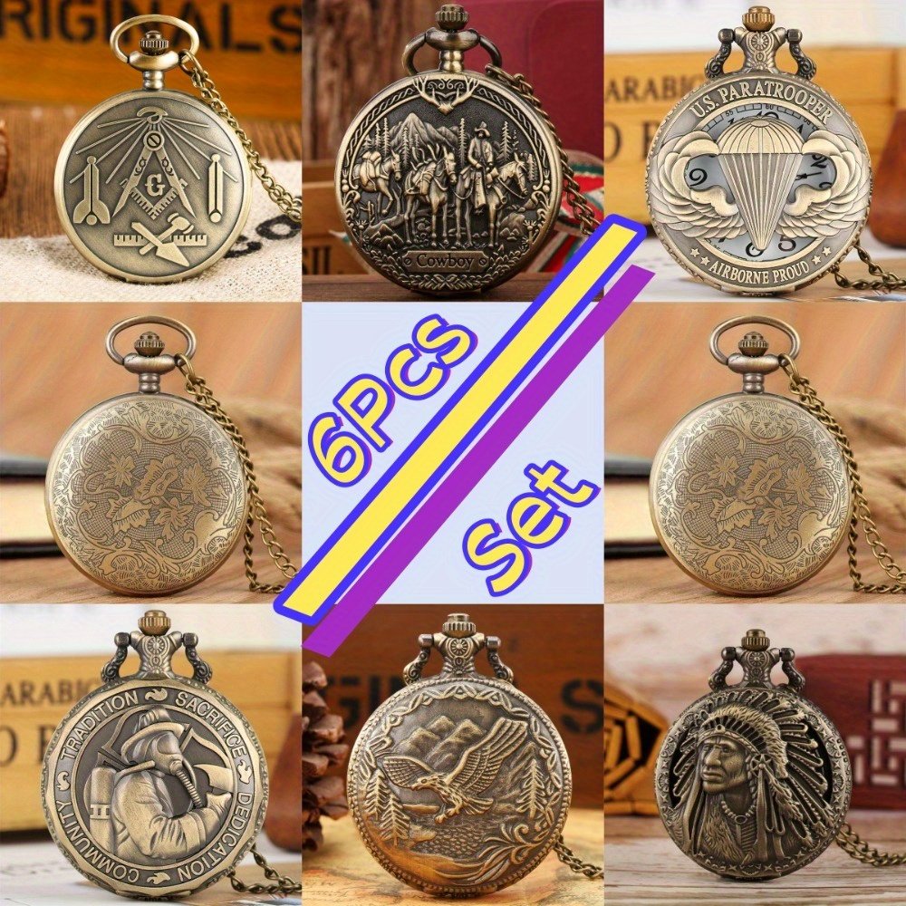 5d173a64bc664c55be1ee8d9d5a33c96-goods.jpeg 6pcs Classical Vintage Pocket Watches, Memory For The Old Days, Best Presents To Family Members and Friends, Holloween Christmas Birthday Gifts - Image 1
