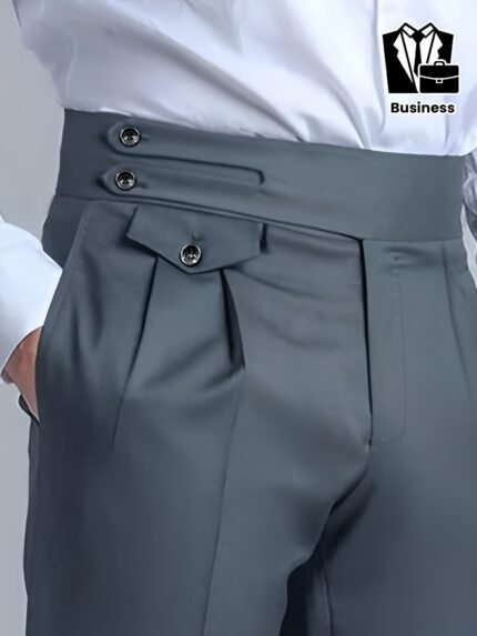 Men's Slim-Fit Light Business Formal Trousers - Mid-Rise Regular Length Solid Color with Button Closure, Machine Washable All-Season Dress Pants for Weddings, Parties & Professional Events, Wedding Attire, Nonstretch Fabric, Durable Trouser Construction