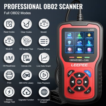 L680 OBD II EOBD Scanner Clear/Erase Codes Battery Tester Fault Code Clear Check Engine System Car OBD2 Code Reader Universal Cloud Print Car Diagnostic Tools, Without Battery