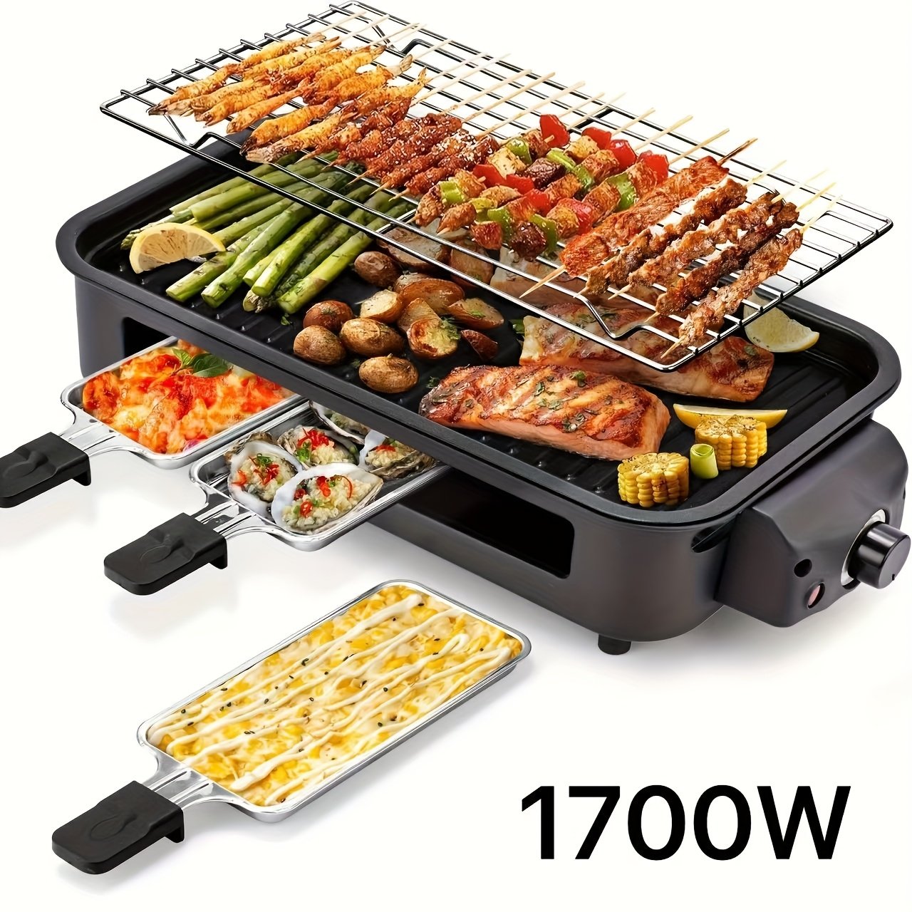5e5922c1-9f67-4e8d-bc34-7bbd584f98de.jpg 1500W Smokeless Electric Grill with Removable Non-Stick Griddle & Hot Pot - Indoor Portable BBQ Grill with Adjustable Temperature Control, Stainless Steel Construction, Dishwasher Safe - All-in-One Indoor Grill for Searing, Sautéing, Frying - Ideal Gift for Christmas, Housewarming, Birthdays - 201 Stainless Steel, 120V US Plug, Perfect for Small Spaces & Family Cooking, Indoor Grill Portable, Portable Electric Grill, Indoor Grilling, Indoor Grill, Smokeless Indoor Grill, Indoor Grill - Image 1