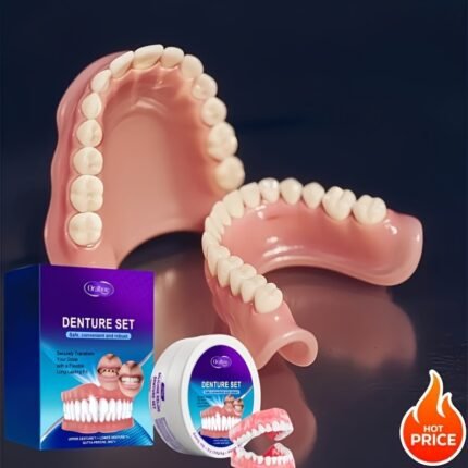 Adjustable Denture Set with Natural-Looking Upper And Lower False Teeth, Featuring White Veneers That Are Comfortable And Realistic, Easy to Install, Suitable for All Tooth Shapes, Boosting Confidence, Denture For People With No Teeth Just Gum, False Teeth Denture Set That Look Real, Veneer Teeth For Women That Look Real, Full Denture For People With No Teeth, Real Denture For People With No Teeth, Prosthetic, Teeth Cover For Bad Teeth That You Can Eat With, Full Use Denture For Some