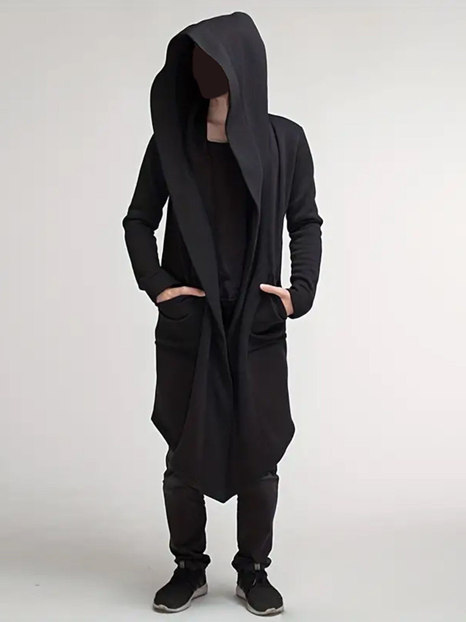 5f4aff20aefc426ab5eda276dedc5961-goods.jpeg Men Winter Warm Casual Hoodie Solid Color Cardigan Cloak Coat, Open Front Warm Long Outwear - Image 1