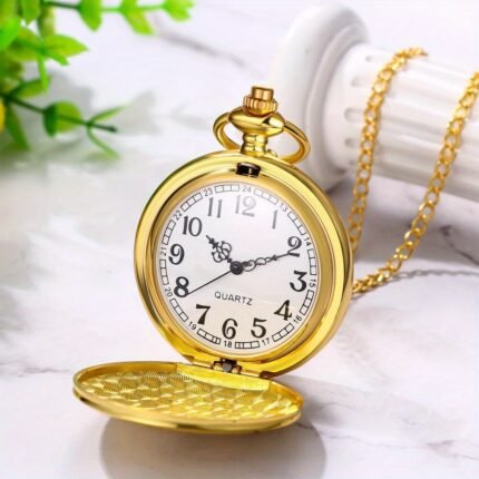 1pc-Men'S Golden Bad Watch: Vintage Analog Quartz Arabian Time Scale Knitted Chain True Love Pocket Watch Men Valentine'S Day Father'S Day Christmas Jewelry Gift, Perfect Birthday Gift for Father, Husband, Boyfriend, Men