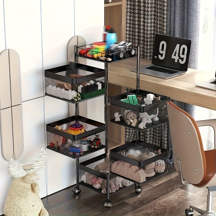 605b0be6-df0f-4aee-b8e3-64b2746a4e8a.jpg Rotating Kitchen Storage Shelf 5 Tier, Metal Fruit Vegetable Storage Basket Multi-Layer Vegetable Rack Storage Trolley On Wheels, Floor-Standing Basket For Kitchen Bathroom, Square - Image 1