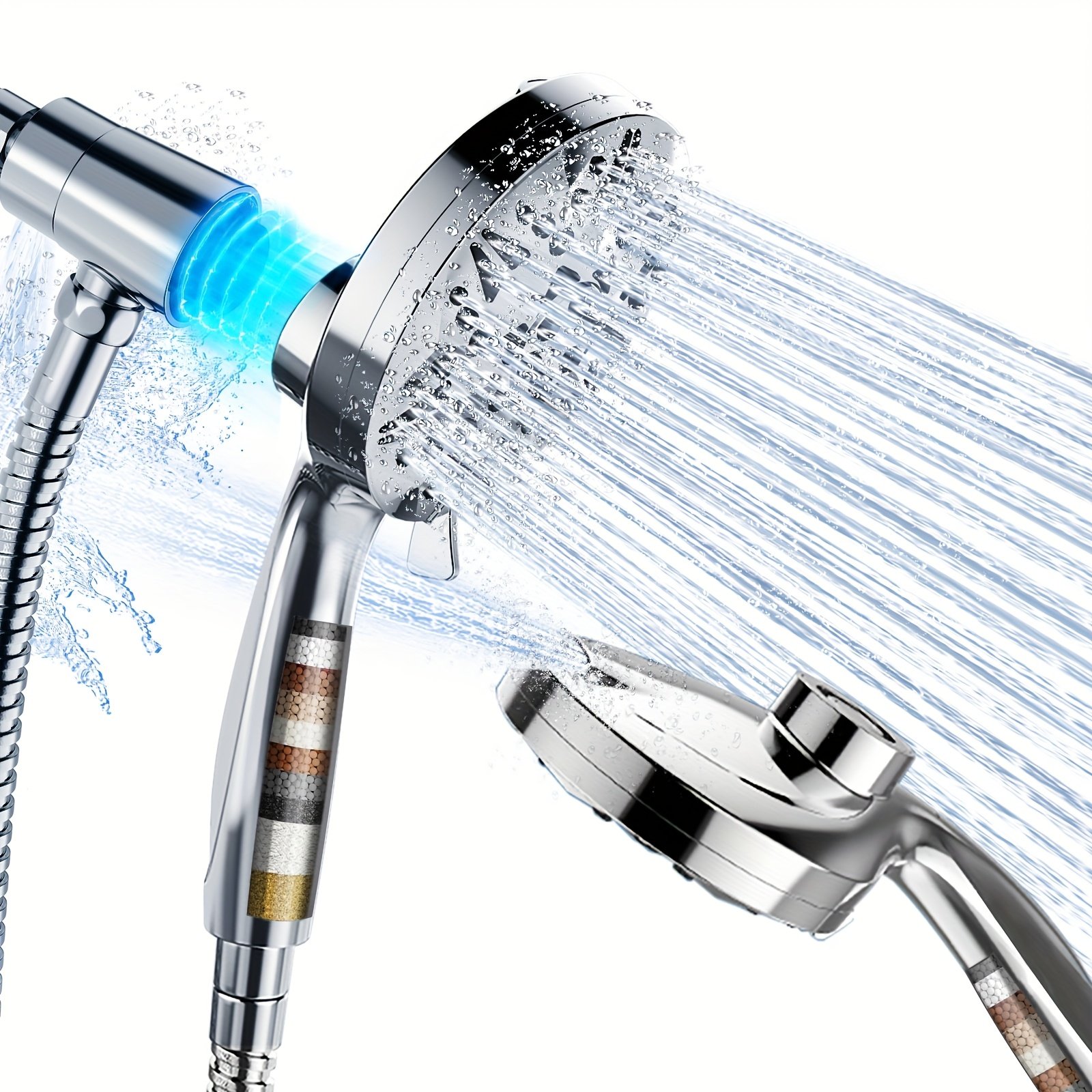 60660947-3cca-487f-9acf-6cd3b61d58d8.jpg MIKEE Filtered Shower Head with Handheld - 10 Spray Modes High Pressure Handheld Shower, Magnetic Connection, ABS Material, Universal Fit for RV & Home Use, Water Filtration System, Sleek Metallic Finish, Durable Construction, Bathroom Upgrade, Modern Bathroom, Highquality Finish, Handheld Shower, Bathroom Enthusiasts - Image 1