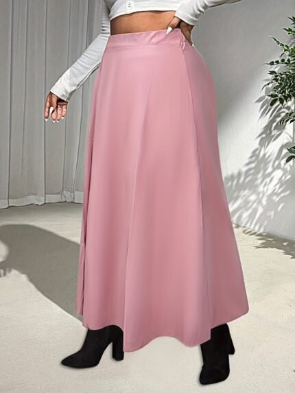 Plus Size Women's Solid Color Elastic Waist Flared Skirt - Bodycon Silhouette, Lightweight Breathable Fabric, Machine Washable, Spring Summer Casual & Formal Wear, Nontransparent Fabric