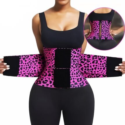 1pc Leopard Print Women’s Waist Trainer Belt - High Compression Tummy Control Body Shaper with Triple Wrap for Gym, Workout & Fitness Support, Adjustable Straps, Nylon Material, Elegant Design, Gym Accessories