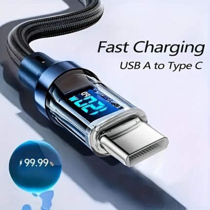 100W Fast Charging C-type Cable With LED Digital Display, Matte Surface, Data Synchronization, USB Power Transfer, Durable Nylon Weaving, Compatible With Multiple Brands Of Phones And Tablets