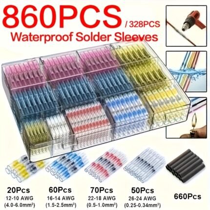 860/328pcs Solder Seal Wire Connectors, Butt Connector, Insulated Electrical Butt Splice Wire Terminals For Marine Automotive Boat Truck Wire Joint, Waterproof