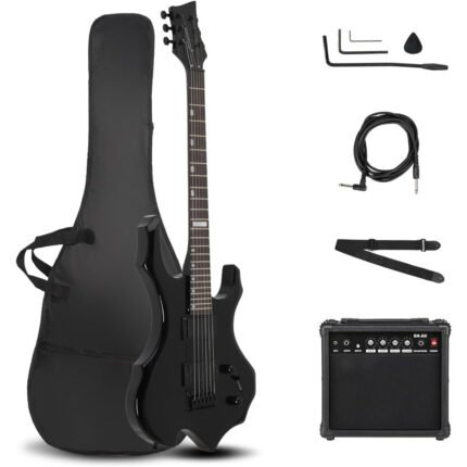 Black Flame Electric Guitar & Amp Set - Closed Dual - Dual Pickups, Techwood Fingerboard - Includes Gig Bag, Strap And Accessories, USB-Powered, 36V or Below, with AutoForever Branding, for Beginners, Guitar Accessories, Musician'S Gear, Sleek Instrument Design, Durable Construction