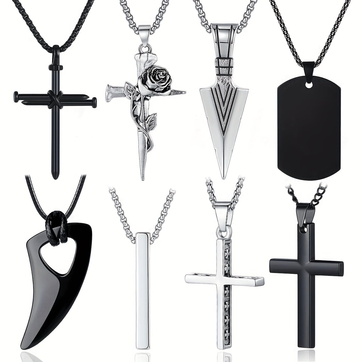 6376b748-18c2-4444-9b87-5d4582244c2b.jpg 8 Men's necklaces, Men's jewelry set with Stainless Steel necklaces, cross pendant necklace, chain length 16-24 inches - Image 1