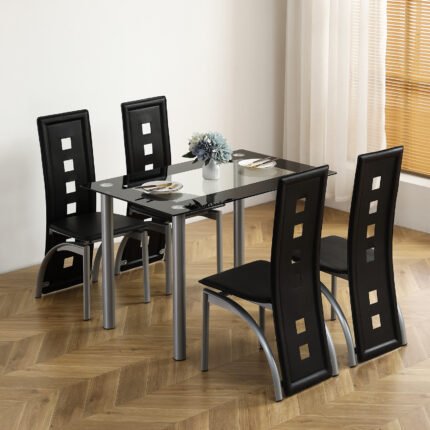 Modern Minimalist Dining Table - Space-Saving Compact design, Heavy-Duty Stainless Steel Legs & Tempered Glass Top, Easy Assembly for Small Spaces, Apartments, Home Offices - Seats 4 Adults (Table Only - Chairs Not Included), Apartment Furniture, Contemporary Furniture, Highquality Materials, Functional Furniture, Urban Dwellers