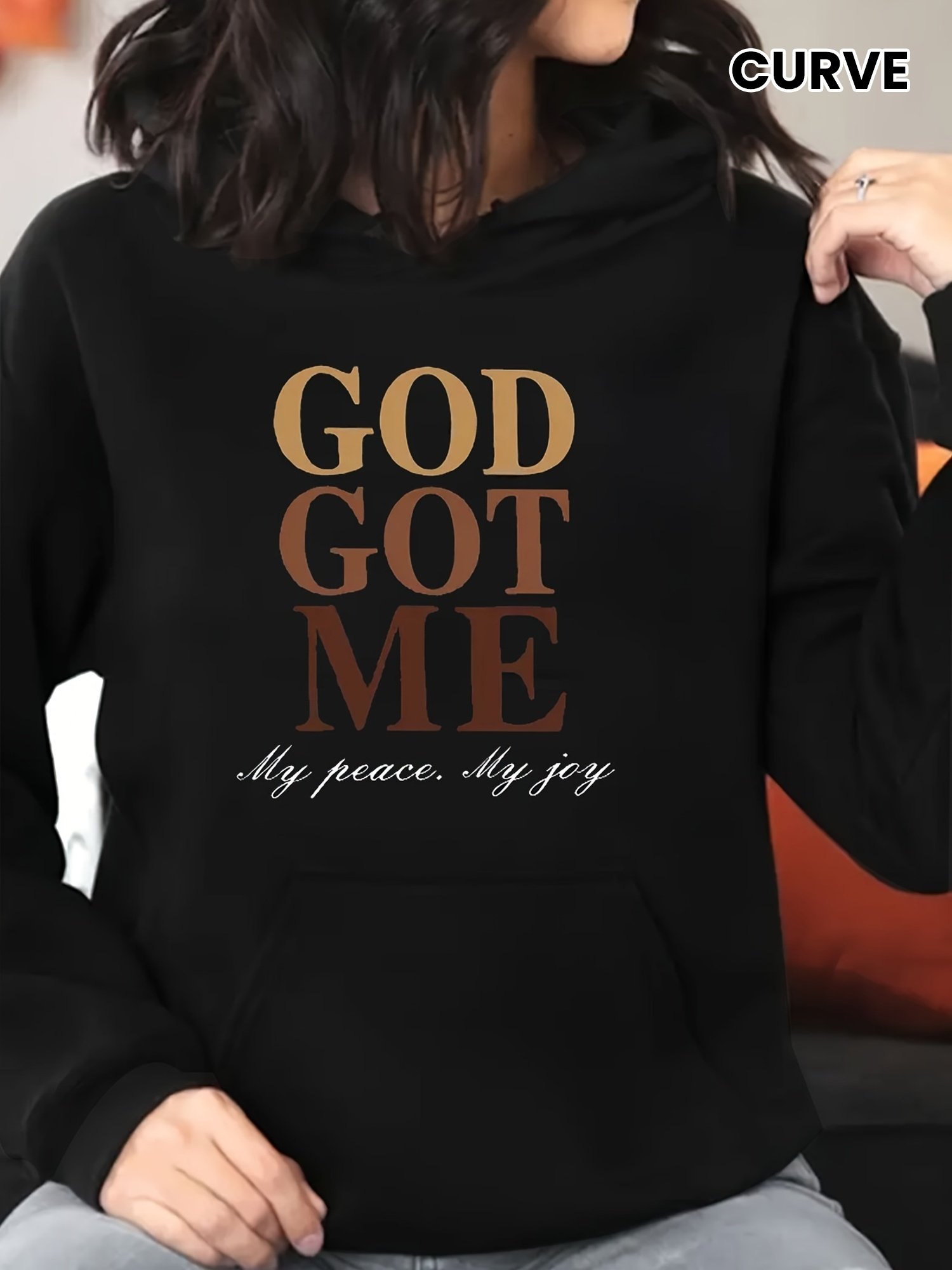 6448985755e3297ad51c8543576b765f_3lohqyhku5HPH.jpg GOD Got ME Print Hoodie Women Plus Size Long Sleeve With Pocket, Soft, 550g - Image 1