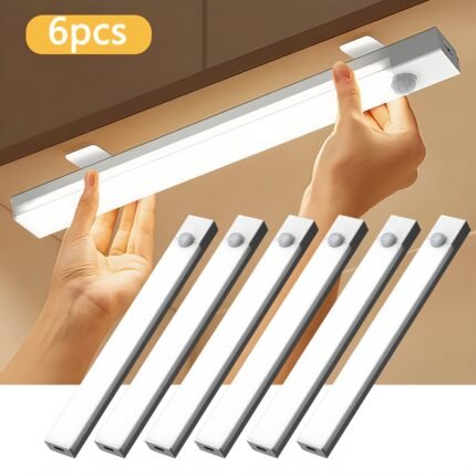 6pcs LED Motion Sensor - Dimmable Cabinet Lamp, USB Charging, 3 Adjustable Modes, Night Light, Suitable For Bedroom, Stairs, Kitchen, Piano Room And Dance Studio, Bedside Reading Lamp