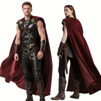 L'VOW Viking Cloak Cape - Medieval Knight Costume cape with Adjustable Faux Leather Belt, Viking Warrior Renaissance Fair Outfit for Halloween, Cosplay, Renaissance Fairs - Adult Medieval Attire, Detailed Craftsmanship