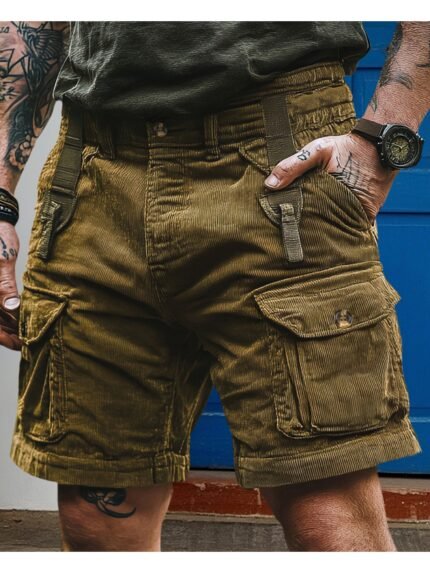 Men'S Summer Casual Cargo Shorts Solid Color Multi-pockets Loose Fit Sports Shorts