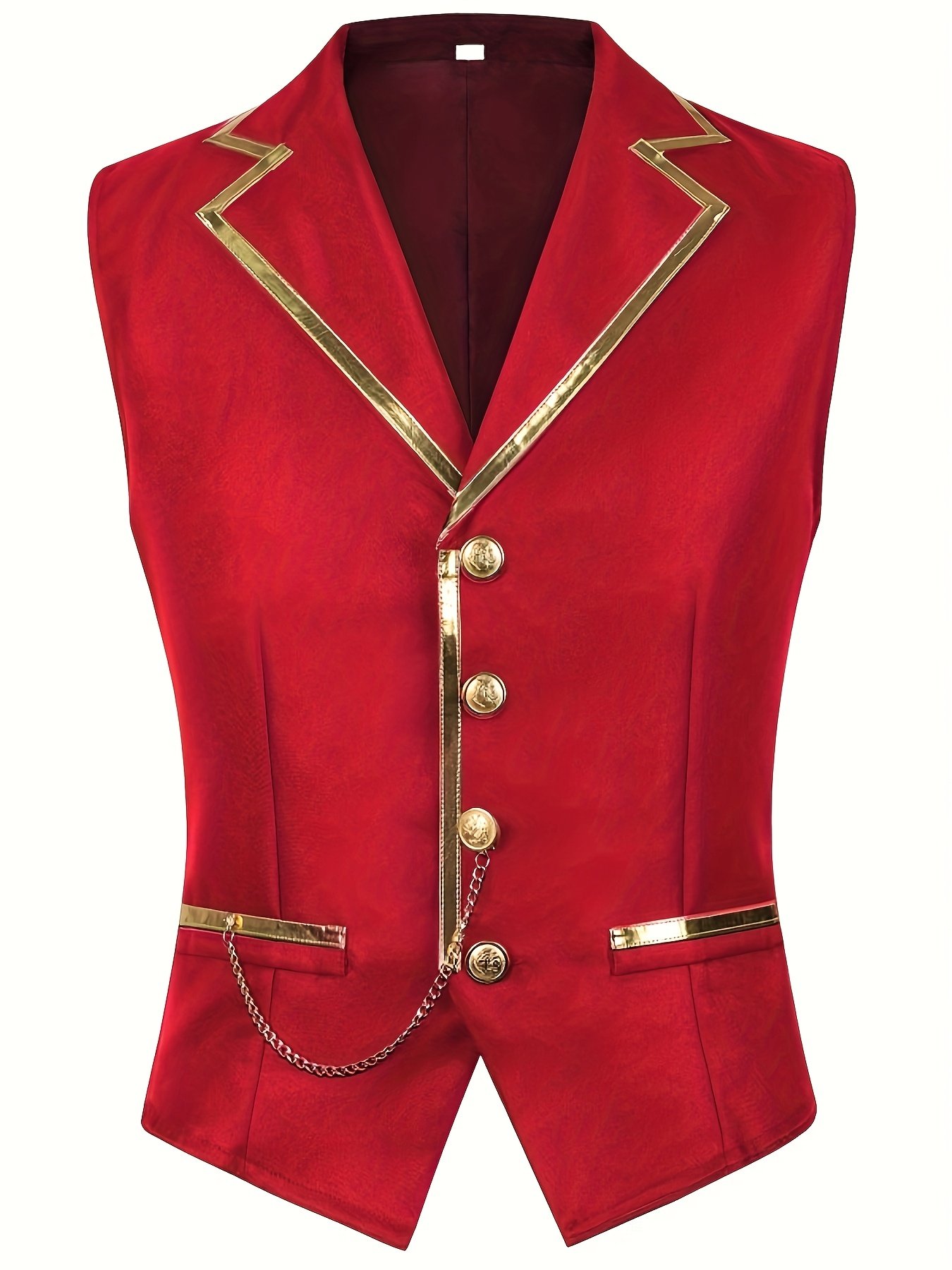 661648d5-c502-4962-b447-15e9749ee286.jpg Men'S Vintage Golden-Trimmed Slim-Fit Blazer Vest - Elegant British Style with Lapel Collar & Button Front, Perfect for Stage Performances & Formal Events, Non-Stretch Fabric, Regular Fit, Formal Attire, Classic Style, Sophisticated Design - Image 1