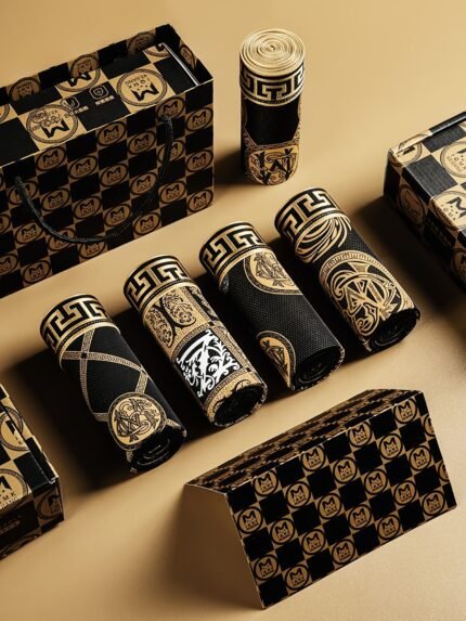 5pcs New Men's Black and Golden Flat Front Fashion Knight Print Soft Comfortable Breathable Boxer Briefs