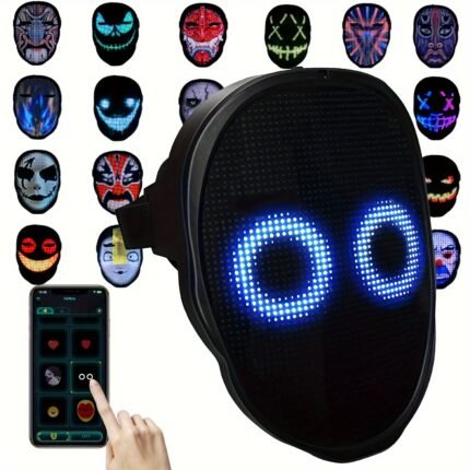Led Mask With App Controlled, Customizable Shining Mask, Lighted Face Transforming Mask, LED Light Up Halloween Mask For Adults