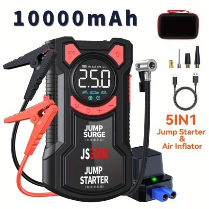 Jump Starter With Air Compressor, 5 In 1 Function Jump Box 5000A Peak 150PSI Jump Starter Battery Pack With Digital Tire Inflator, Car Battery Charger Portable (for All Gasor Up to 2.64gal Diesel) Fast Charging USB Output, LED Emergency Lighting