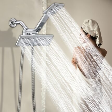 High-Flow 2-In-1 Handheld And Rainfall Shower Head Set with Extended Hose And T-Valve - Sturdy ABS, Wall-Mounted, Square Design for Bathroom Enhancement
