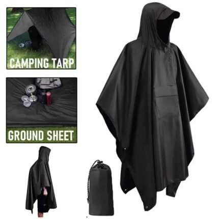 3-in-1 Waterproof Hooded Rain Poncho, Durable Polyester, Windproof for Camping, Hiking & Cycling, Adjustable Hood, Reinforced Seams, Lightweight & Compact Design