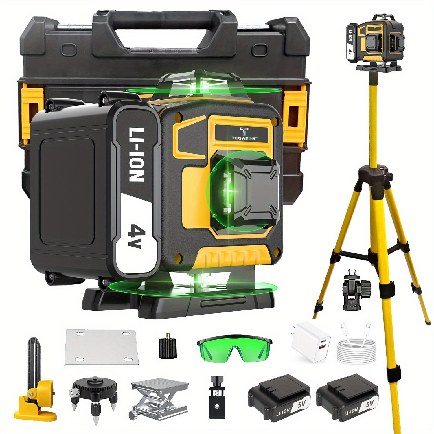68a59515a777471f95eddabeb2e3ad31-goods.jpeg 16-Line Laser Level, Tegatok Self Leveling 4x360° Green Laser Level with 2pcs Rechargeable Lithium Batteries/Wall Mount for Outdoor Building Renovation Work - Image 1