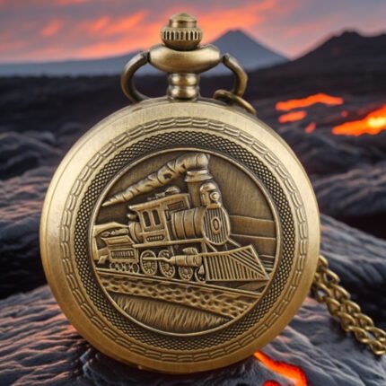 1pc Vintage Bronze Steam Locomotive Train Quartz Pocket Watch - Classic Round Dial with Intricate Engine Design, Golden-Tone Zinc Alloy Case & Chain, Non-Waterproof, Ideal for Parties, Dates, and Gifts (Halloween, Christmas, Birthdays), Travel Accessory, Date Night Accessory, Detailed Engraving