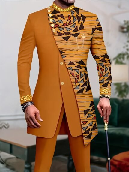 Men's Casual Long-sleeved Two-piece Suit, Mid-length Top And Trousers
