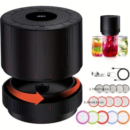 1pc Automatic Electric Mason Jar Vacuum Sealer, One-button Operation, Leak-proof Seal, Suitable For Regular And Wide Mouth Containers, Sealing Physical Preservation, Kitchen Tools.