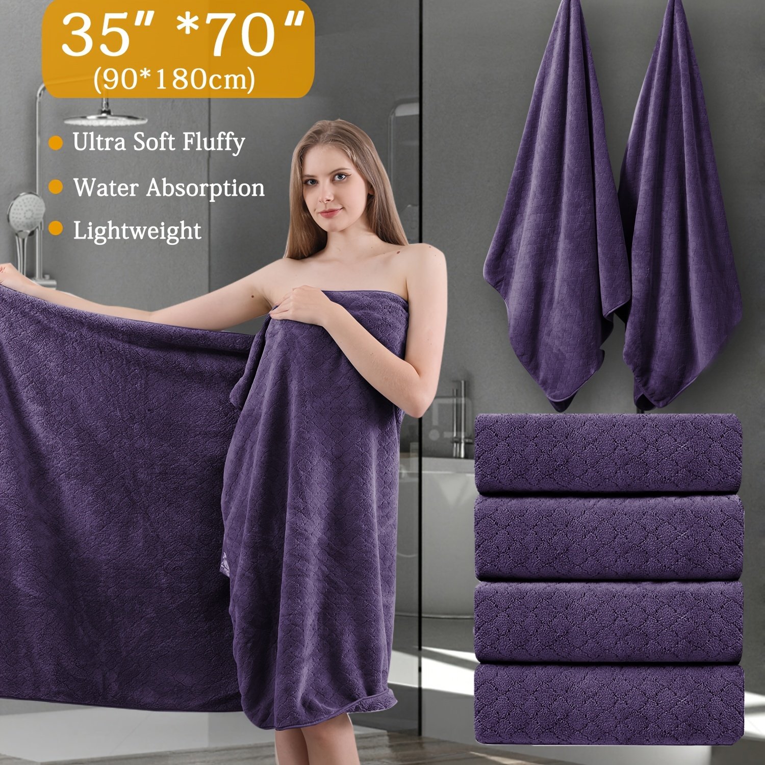 69b22135-c6d5-4188-a0ef-944b5d71fa44.jpg 4pcs Oversized Bath Towel Set in Sleek Blue - Ultra Soft, Highly Absorbent, Quick-Dry Microfiber with Diamond Pattern - Includes 4 Bath Towels, and Matching Beach Chair Cover - Ideal for for Bathroom Hotels Gym, Valentine's Day Gift, Wash Cloths - Image 1