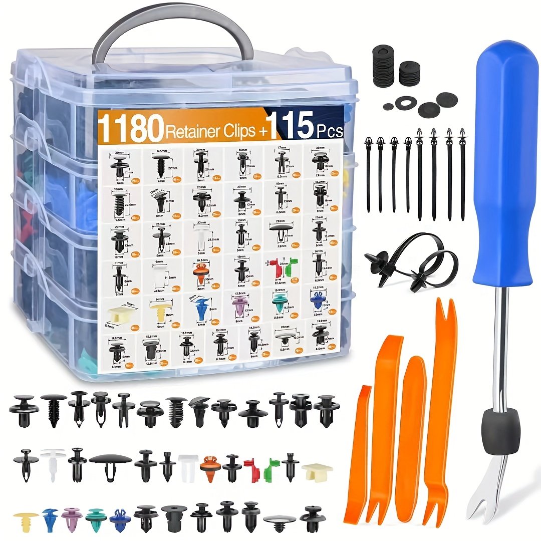 6cbaa475-a6ab-4ad2-bc06-8c8a2425e433.jpg 1295pcs Car Clip and Fastener Kit, Durable Nylon Rivets, Cable Ties, Push Pins, and Plastic Parts with Removal Tools, Suitable for Body Panels, Fenders, Bumpers - Universal Accessories for Various Vehicle Models - Image 1
