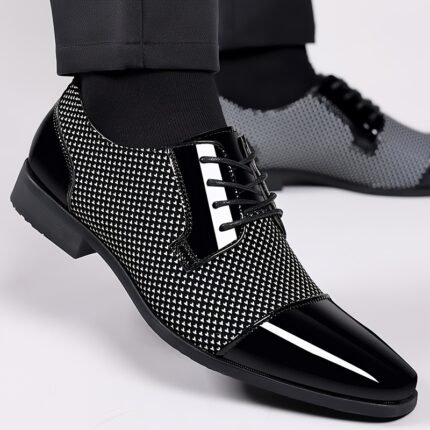 Men's Black & White Oxford Dress Shoes - Comfortable Business Casual Lace-Up Loafers with Rubber Sole, PU Upper & Inner Lining for Walking and Formal Occasions, Business Casual Footwear | Stylish Laceup | Rubber Sole Footwear