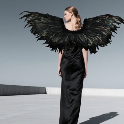 Adult Vintage Angel Wings - Realistic Feathered Design with Black & Green Accents, Durable Polyester for Halloween, Weddings, Parties, Photo Shoots - No Electricity Needed, Easy to Clean, Party Accessories, Event Decorations, Elegant Accessory, Natural Detailing, Decorative Wings, Event Planners, Best for Christmas, Perfect for Thanksgiving